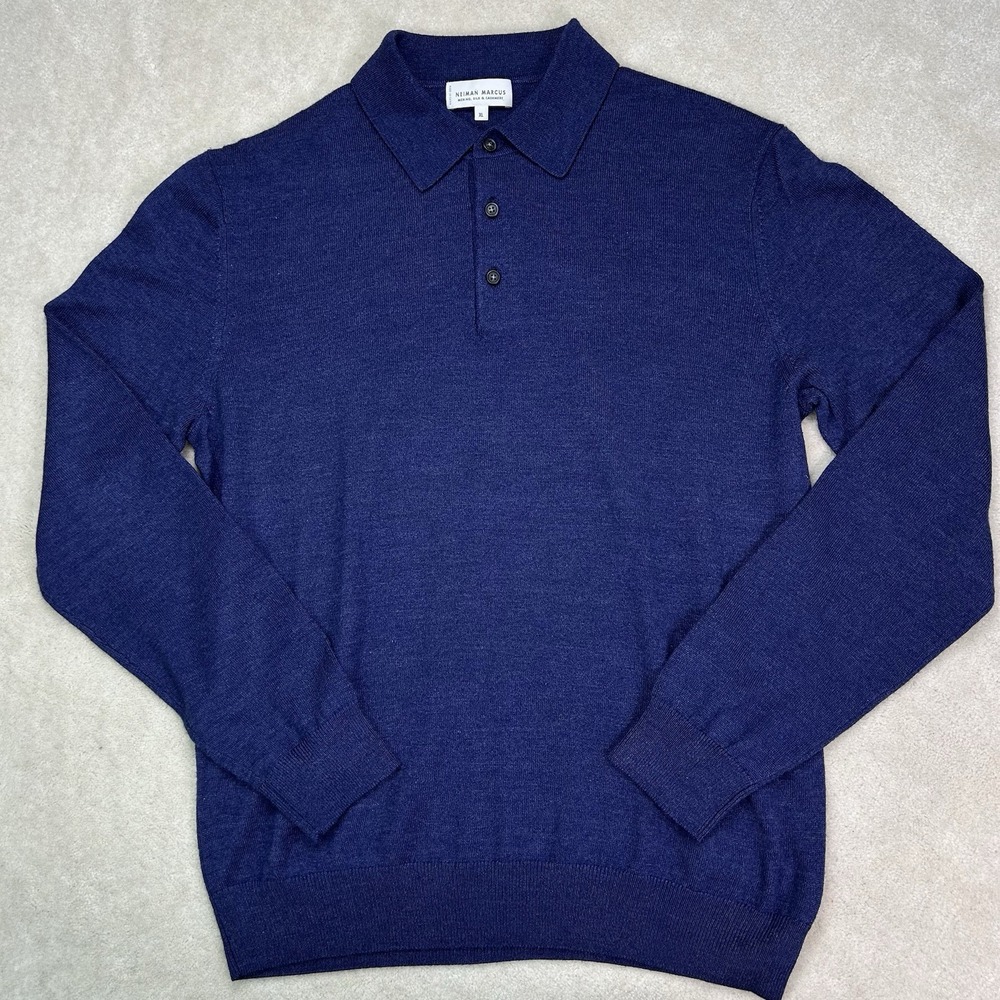 Neiman Marcus Polo Sweater Mens XL Merino Wool Silk Cashmere Long Sleeve Preppy
